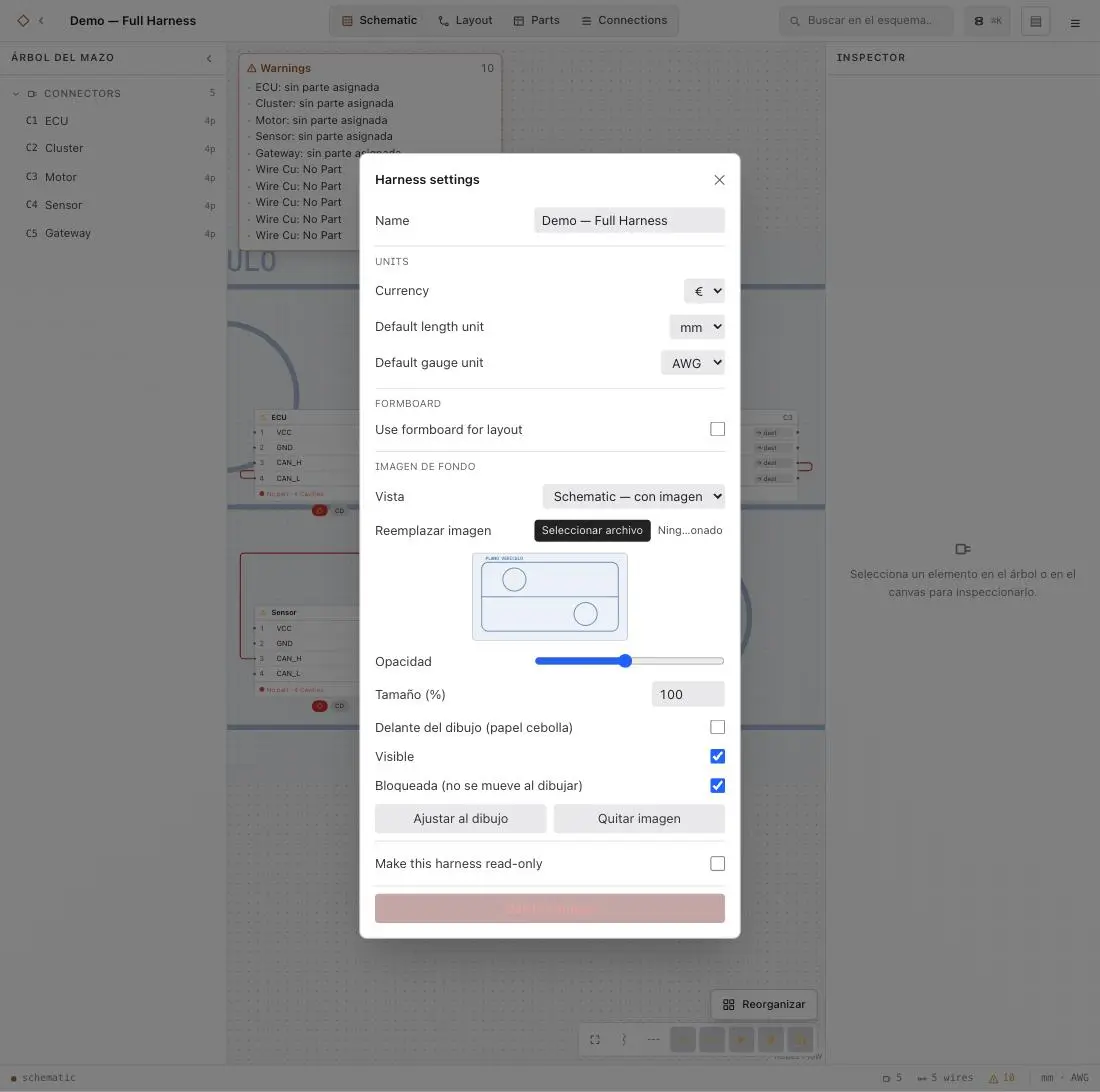 Sección Imagen de fondo en Harness settings