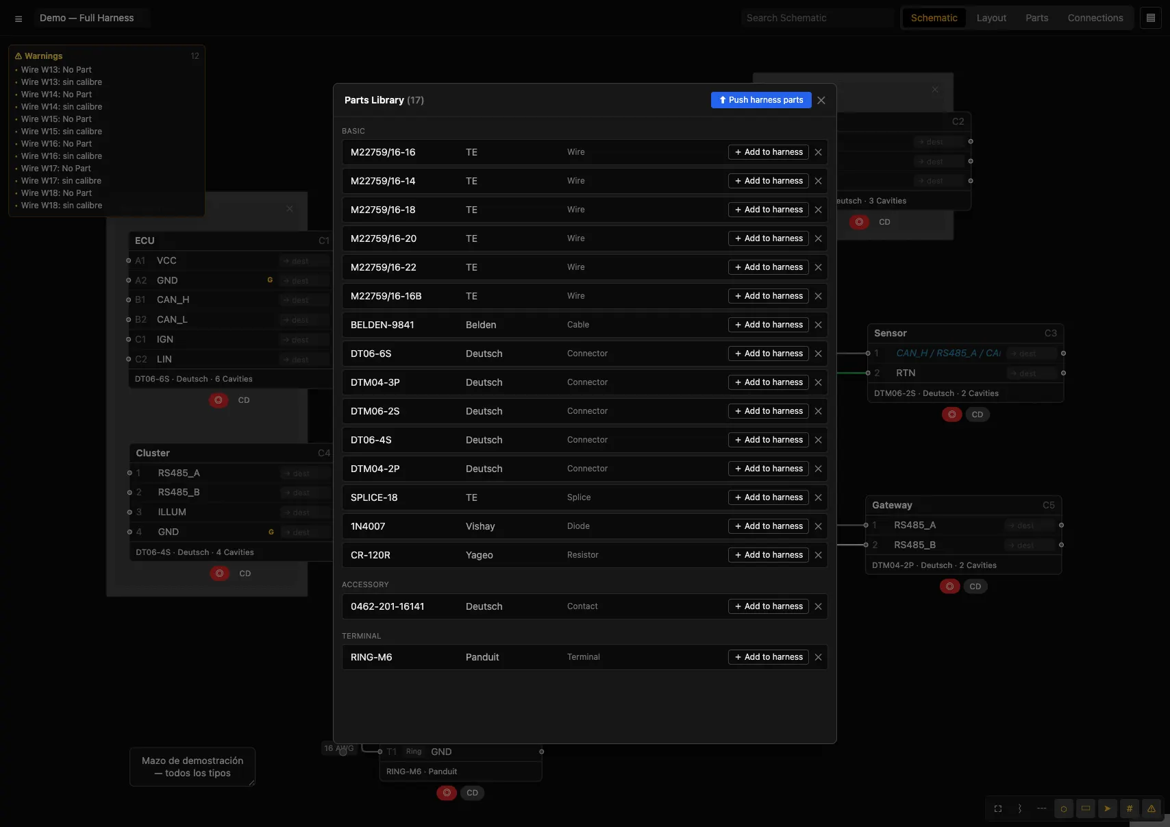 Modal de Parts Library